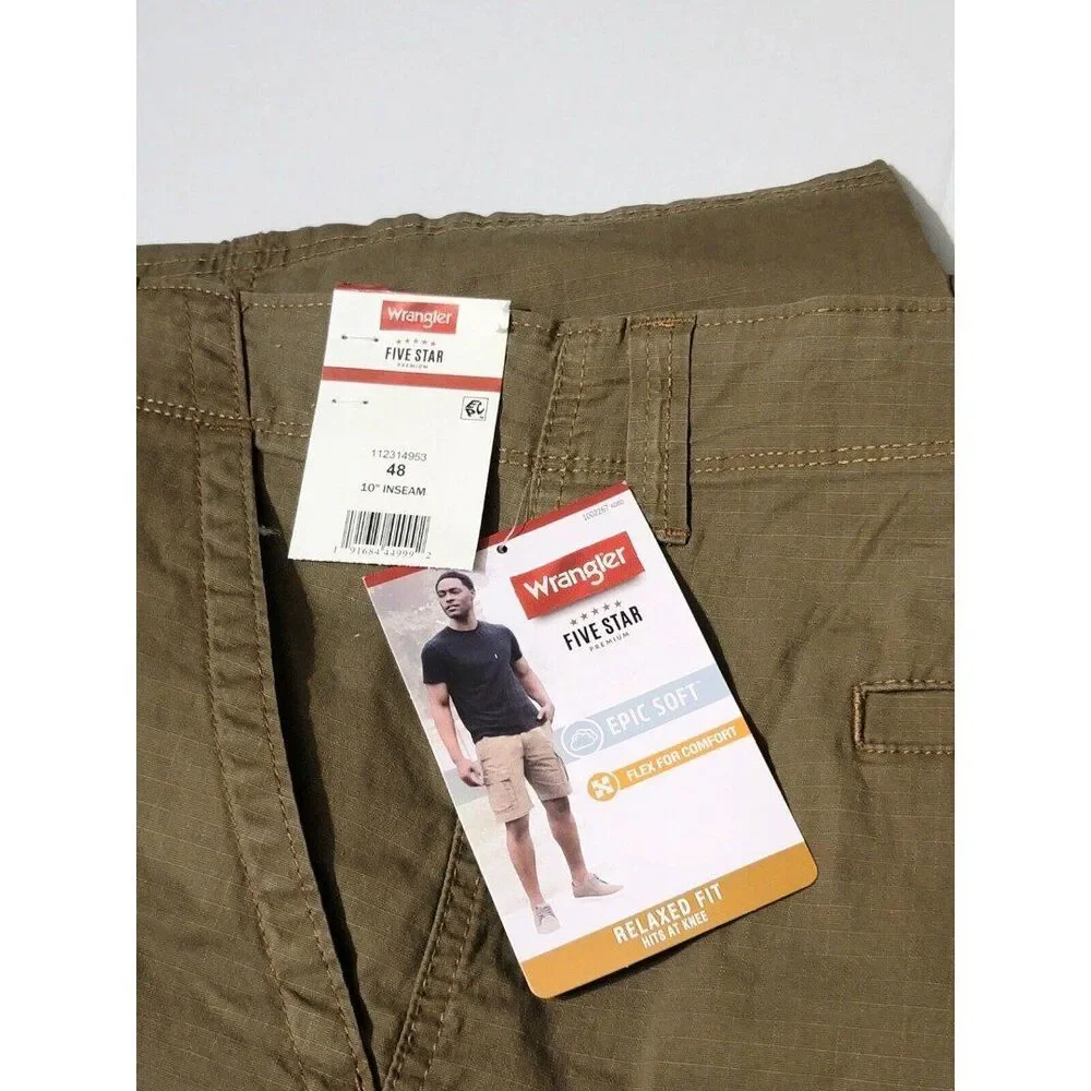 Wrangler Men's Epic Soft Cotton Stretch Relaxed Fit Cargo Shorts Elm Tan Size 48